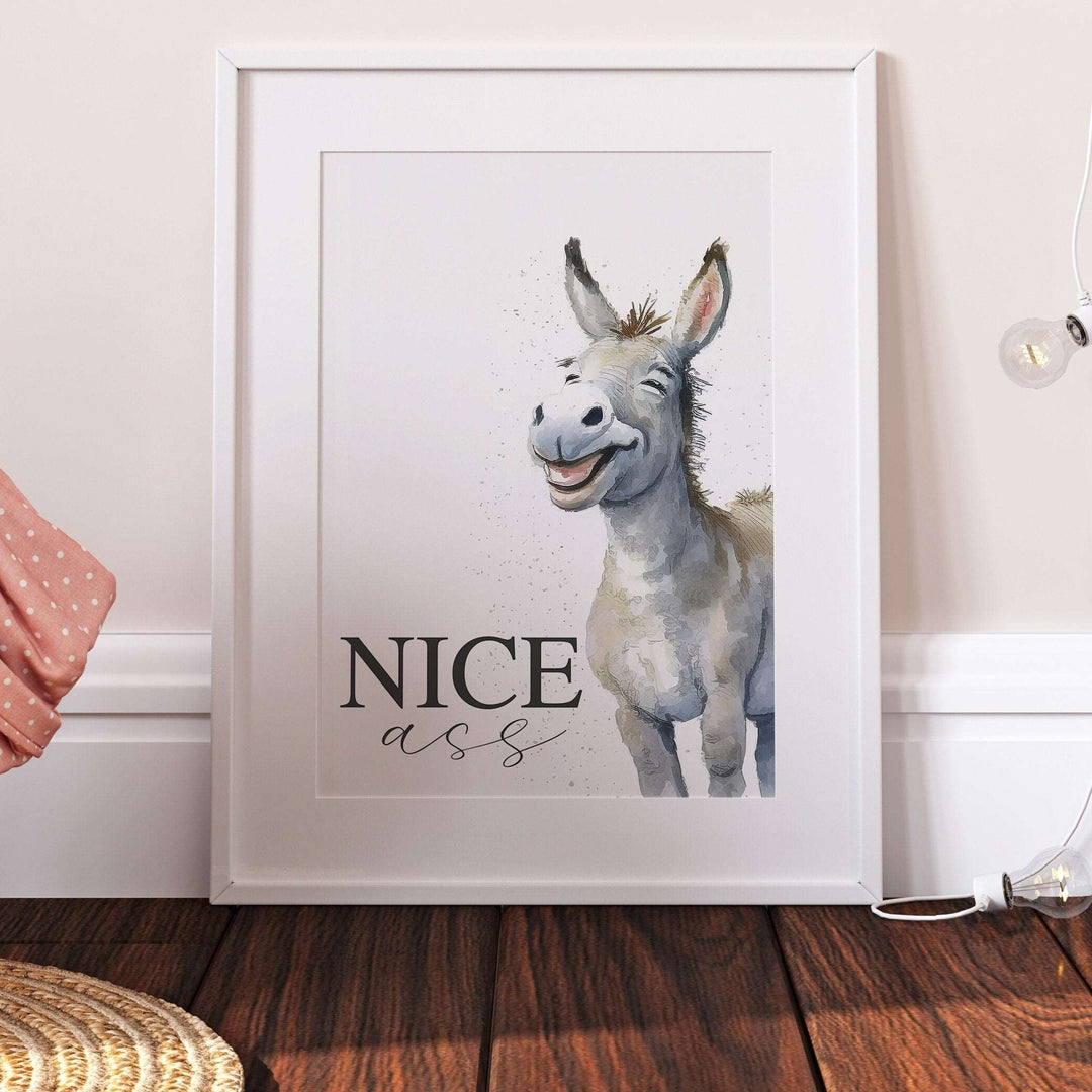 Nice Ass Print | Donkey Bathroom Rude Quote Affirmation Art | Swearing Happy Cute Living Room Shower Wall Art Decor | Poster Vibrant Home