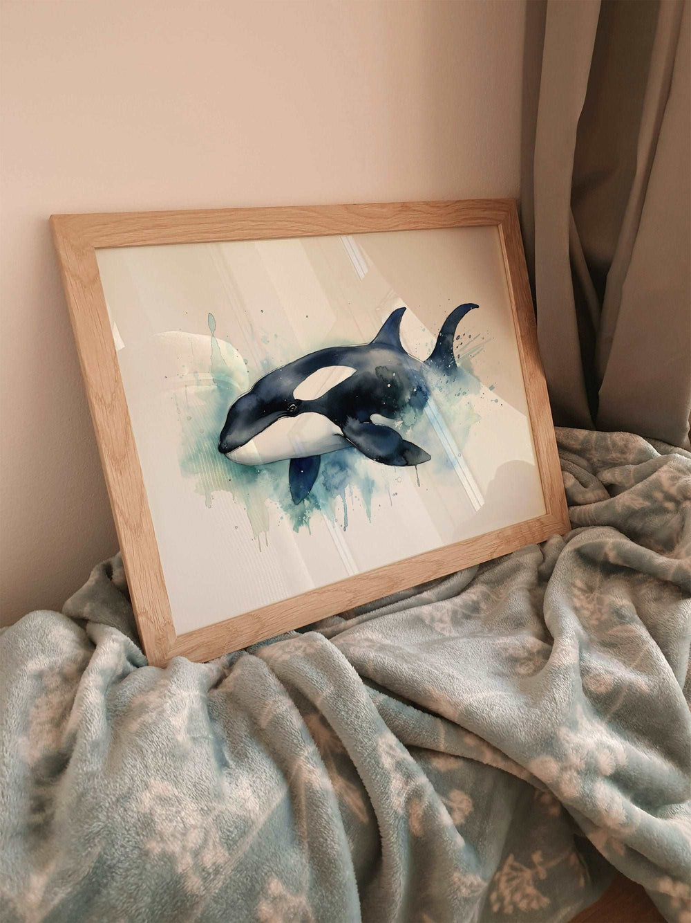 Orca Print | Watercolour Ocean Life Decor | Blue Marine Sea Bathroom Home Wall Art | Gift Whale Shark Posters Nature Kids Nursery Bedroom