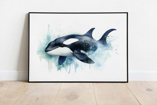Orca Print | Watercolour Ocean Life Decor | Blue Marine Sea Bathroom Home Wall Art | Gift Whale Shark Posters Nature Kids Nursery Bedroom