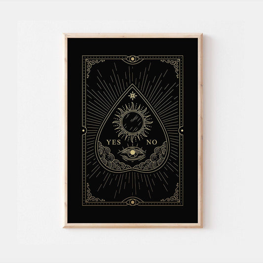 Ouija Planchette Print | Halloween Horror Monster Decor | Wicca Home Bedroom Wall Art Posters Fall Autumn Style Broom Witch Spirits