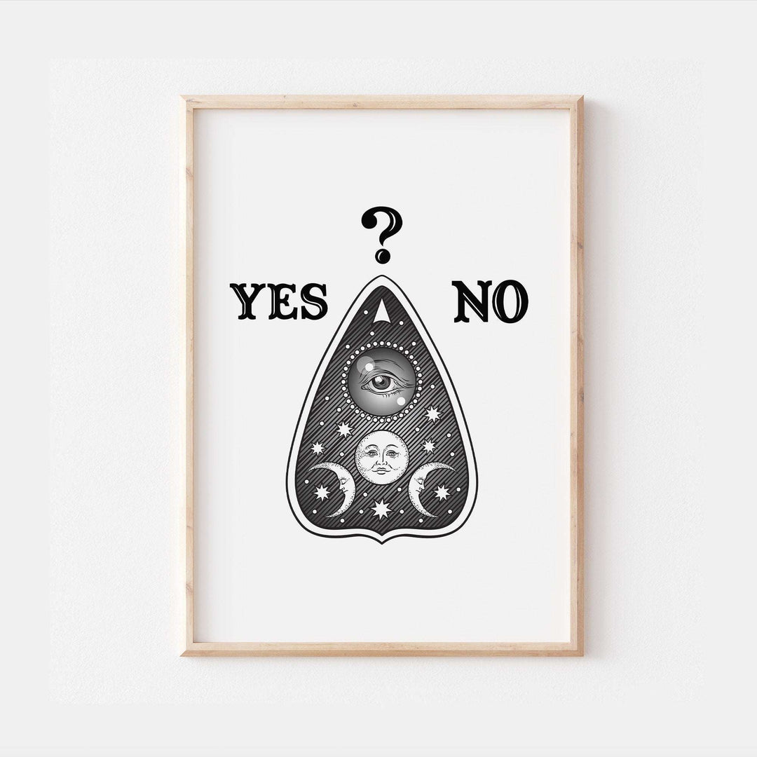 Ouija Planchette Print | Halloween Crescent Moon Sun Decor | Wicca Spirit Board Home Bedroom Wall Art Posters Fall Autumn Style Broom Witch