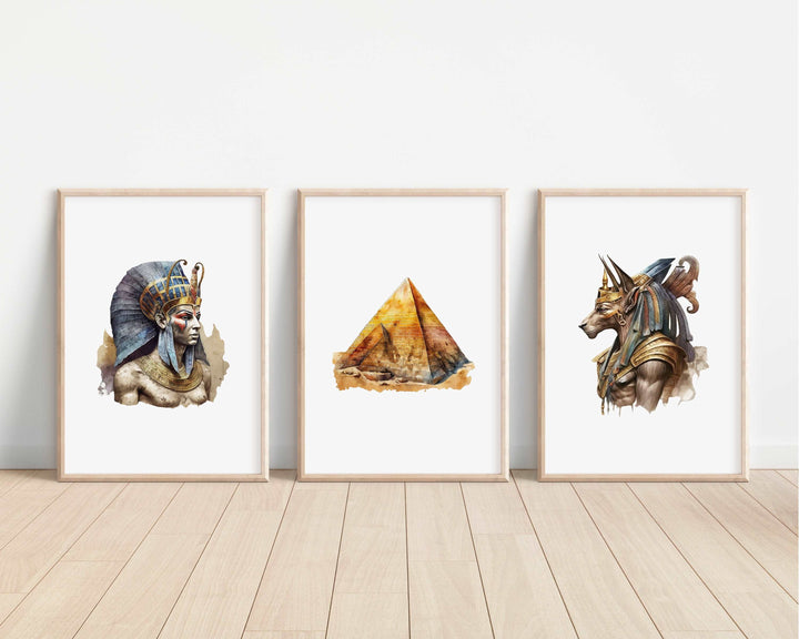 Ancient Egypt Prints | Watercolour Egyptology | Anubis Osiris Horus Gods Bastet Sphinx Kids History Bedroom Nursery Wall Art Decor Gifts