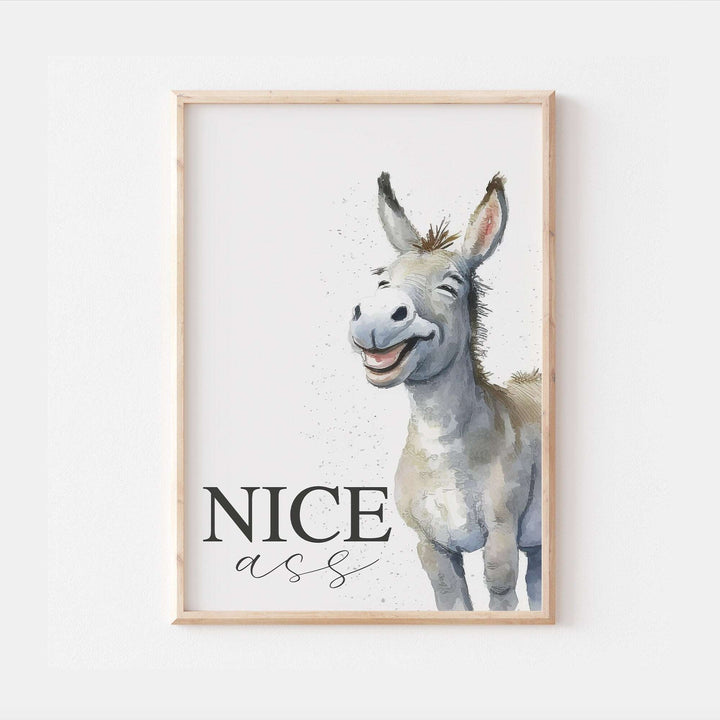 Nice Ass Print | Donkey Bathroom Rude Quote Affirmation Art | Swearing Happy Cute Living Room Shower Wall Art Decor | Poster Vibrant Home