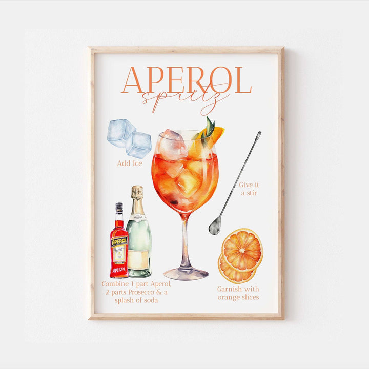 Aperol Spritz Print | Cocktail Bar Sign Decor | Watercolor Make Your Own | Kitchen Recipes Home Wall Art Posters Alcohol Gift