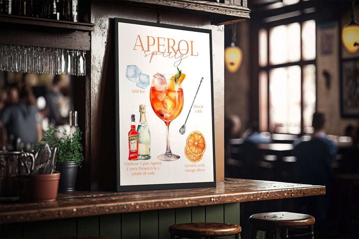 Aperol Spritz Print | Cocktail Bar Sign Decor | Watercolor Make Your Own | Kitchen Recipes Home Wall Art Posters Alcohol Gift