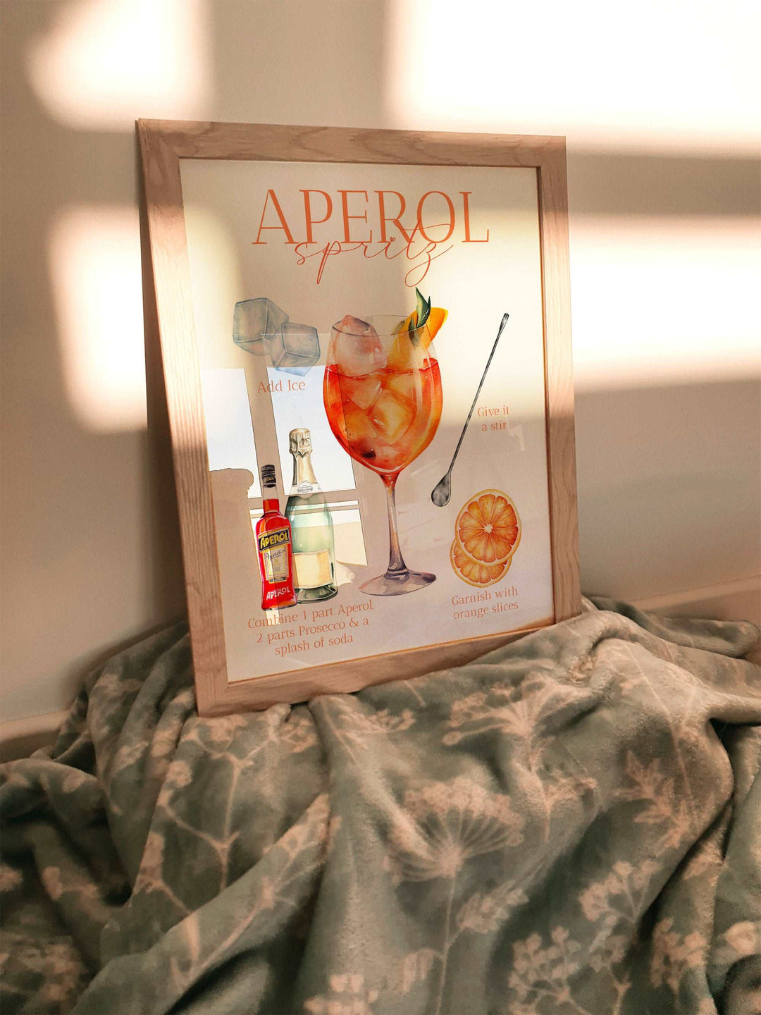 Aperol Spritz Print | Cocktail Bar Sign Decor | Watercolor Make Your Own | Kitchen Recipes Home Wall Art Posters Alcohol Gift