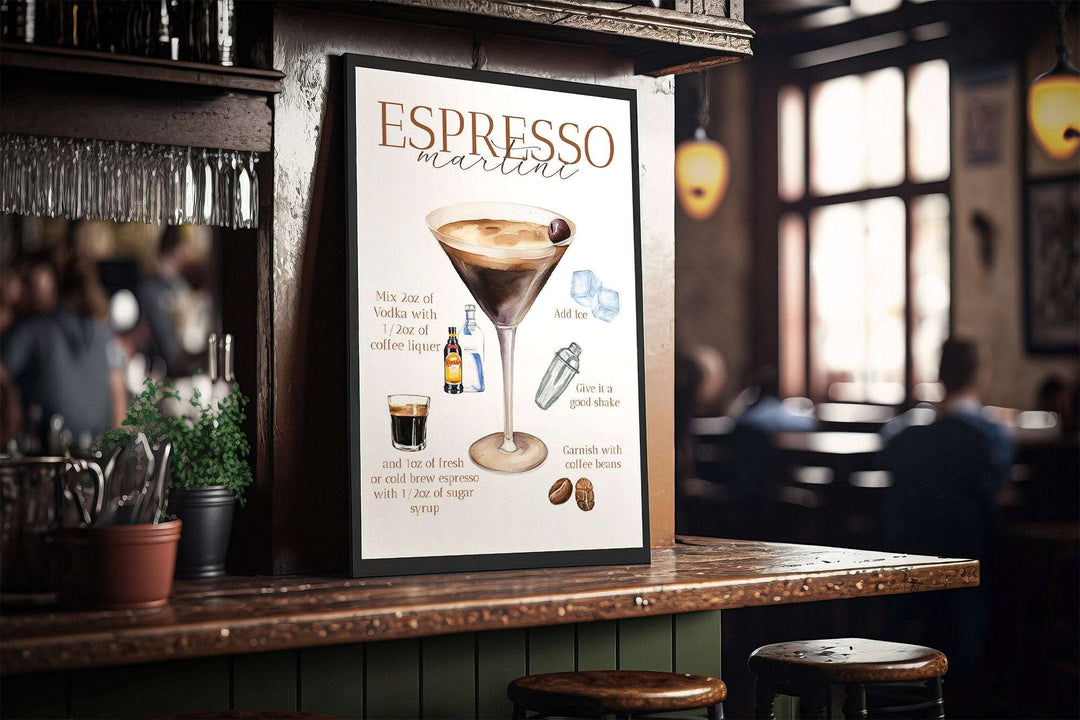 Espresso Martini Print | Cocktail Bar Sign Decor | Watercolour Make Your Own | Kitchen Recipes Home Wall Art Posters Coffee Alcohol Gift