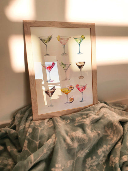 Martini Print | Cocktail Bar Sign Decor | Dirty Dry Espresso Watercolour Make Your Own | Kitchen Recipes Home Wall Art Posters Alcohol Gift