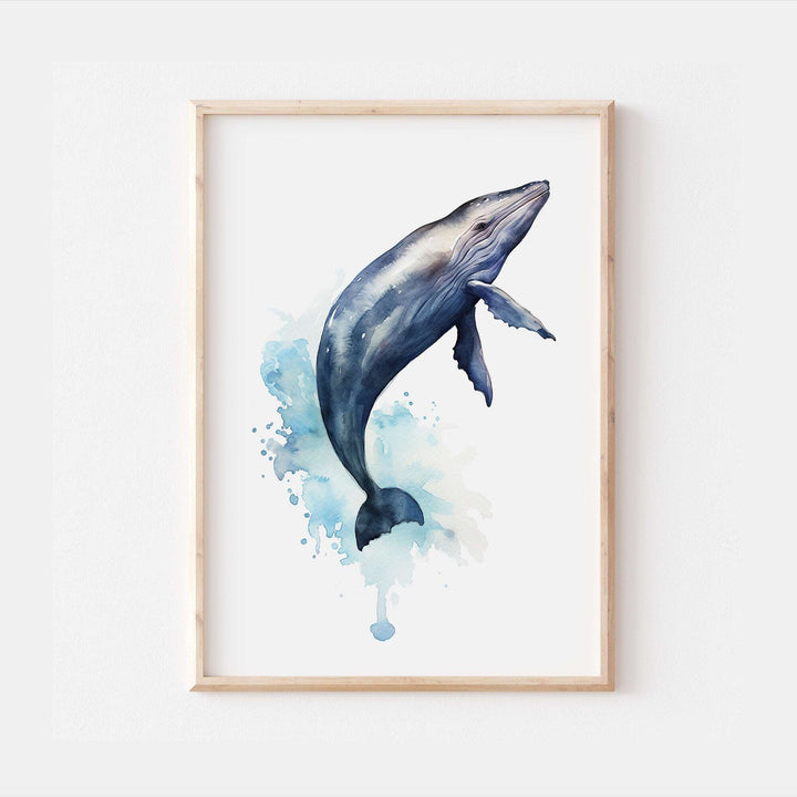 Humpback Whale Print | Watercolour Ocean Life Decor | Blue Marine Sea Bathroom Home Wall Art | Gift Shark Posters Nature Kid Nursery Bedroom