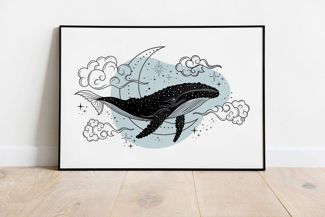 Humpback Whale Print | Illustration Ocean Life Decor | Blue Marine Sea Home Wall Art | Gift Orca Shark Posters Nature Kids Nursery Bedroom