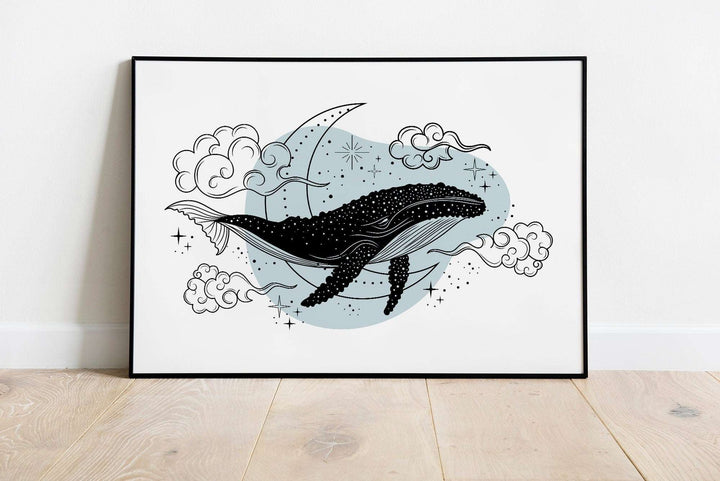 Humpback Whale Print | Illustration Ocean Life Decor | Blue Marine Sea Home Wall Art | Gift Orca Shark Posters Nature Kids Nursery Bedroom