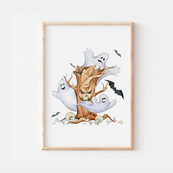 Cute Halloween Ghosts | Kids Horror Monster Nursery Print Baby Bedroom Decor Posters Quote Fall Autumn Style Broom Witch Watercolour