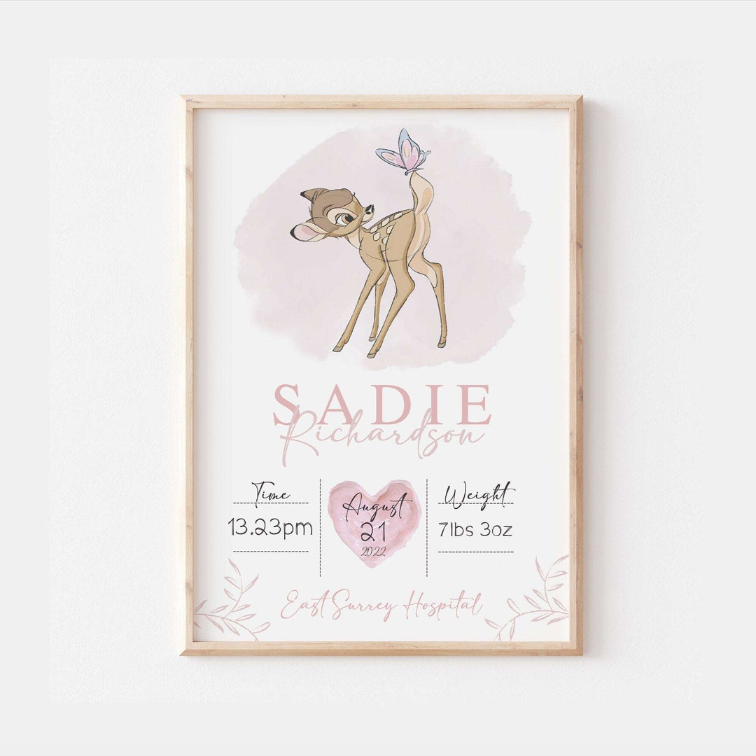 Personalised The Day You Were Born | Bambi Thumper Print Disney Newborn Watercolour Bedroom Nursery Decor Baby Gift Poster Baby Shower