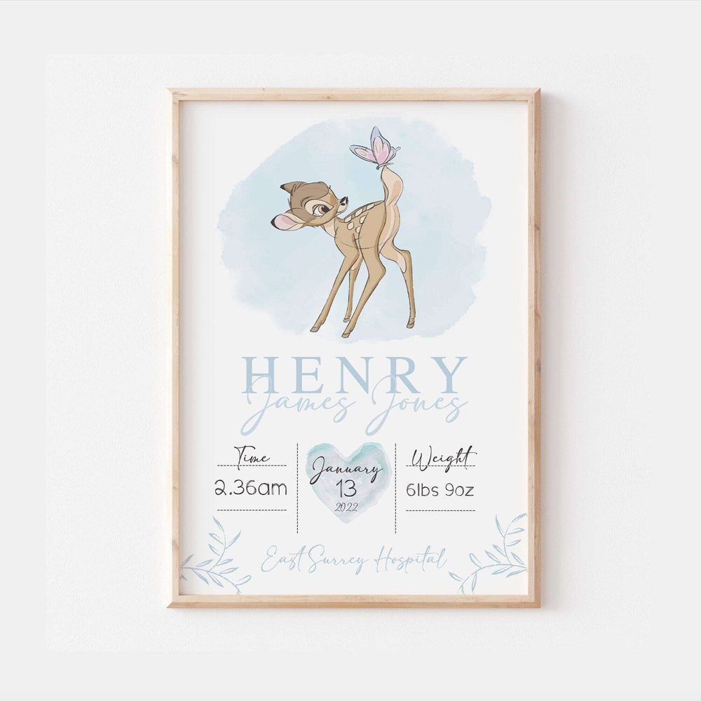 Personalised The Day You Were Born | Bambi Thumper Print Disney Newborn Watercolour Bedroom Nursery Decor Baby Gift Poster Baby Shower