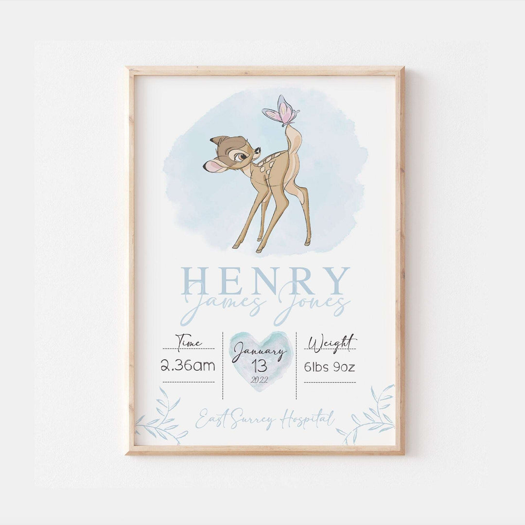 Personalised The Day You Were Born | Bambi Thumper Print Disney Newborn Watercolour Bedroom Nursery Decor Baby Gift Poster Baby Shower