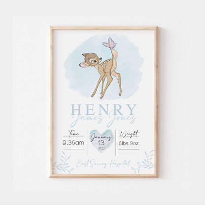 Personalised The Day You Were Born | Bambi Thumper Print Disney Newborn Watercolour Bedroom Nursery Decor Baby Gift Poster Baby Shower