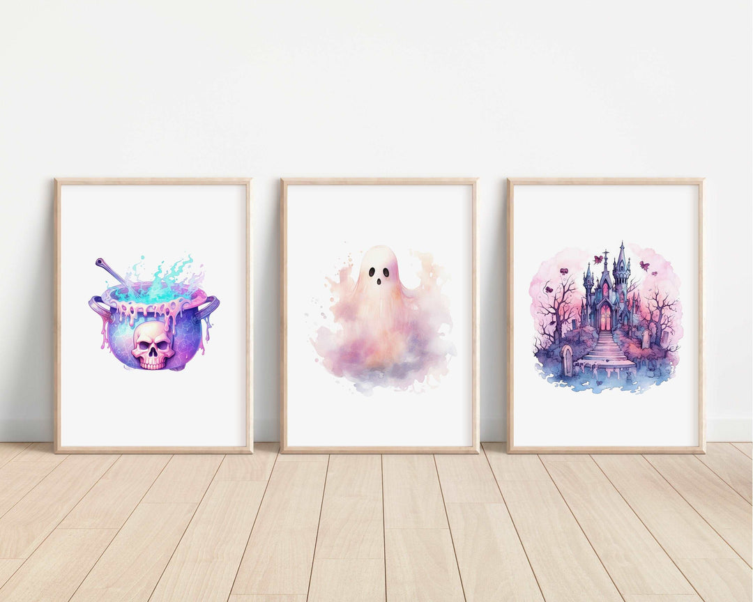 Pastel Halloween Prints | Watercolour Wicca Decor | Pink Fall Autumn Bedroom Home Ghost Skeleton Decor Posters Quote Style Tarot Wall Art