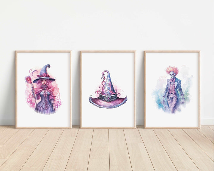 Pastel Halloween Prints | Watercolour Wicca Decor | Pink Fall Autumn Bedroom Home Ghost Skeleton Decor Posters Quote Style Tarot Wall Art