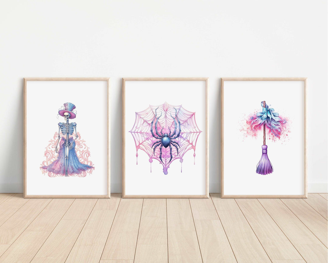 Pastel Halloween Prints | Watercolour Wicca Decor | Pink Fall Autumn Bedroom Home Ghost Skeleton Decor Posters Quote Style Tarot Wall Art