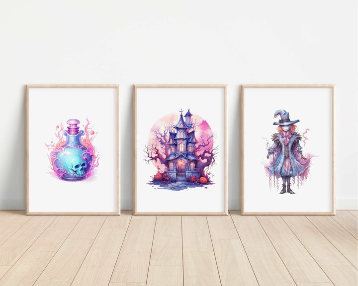 Pastel Halloween Prints | Watercolour Wicca Decor | Pink Fall Autumn Bedroom Home Ghost Skeleton Decor Posters Quote Style Tarot Wall Art