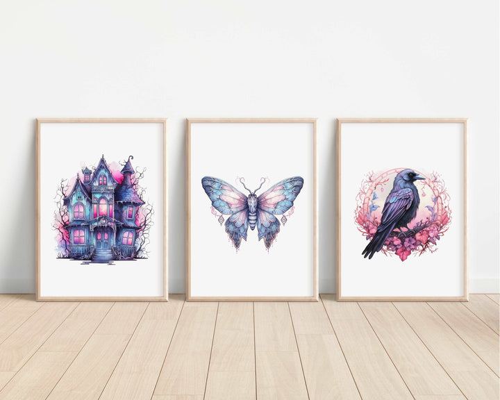 Pastel Halloween Prints | Watercolour Wicca Decor | Pink Fall Autumn Bedroom Home Ghost Skeleton Decor Posters Quote Style Tarot Wall Art