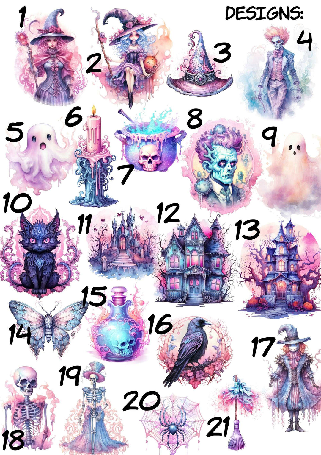 Pastel Halloween Prints | Watercolour Wicca Decor | Pink Fall Autumn Bedroom Home Ghost Skeleton Decor Posters Quote Style Tarot Wall Art