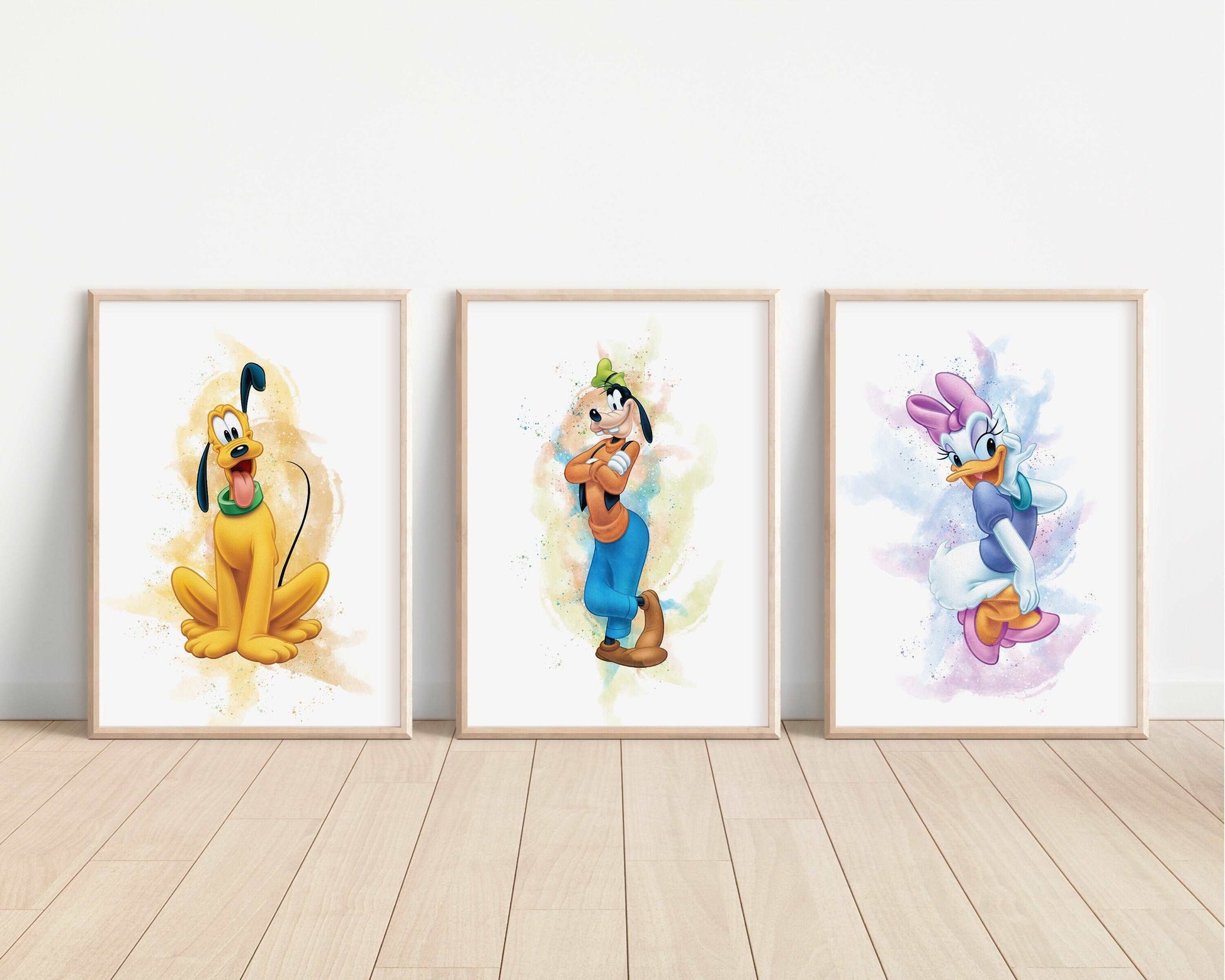 Mickey & Friends Watercolour Print | Donald Daisy Duck Minnie Mouse Goofy Pluto Bedroom Kids Children Nursery Bedroom Wall Disney Pixar