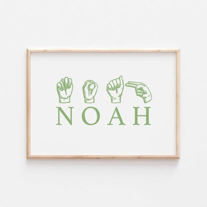 Personalized ASL Print | American Sign Language | Educational Deaf Art Kids Baby Bedroom Decor | Home Gifts School Custom Name Wall Art