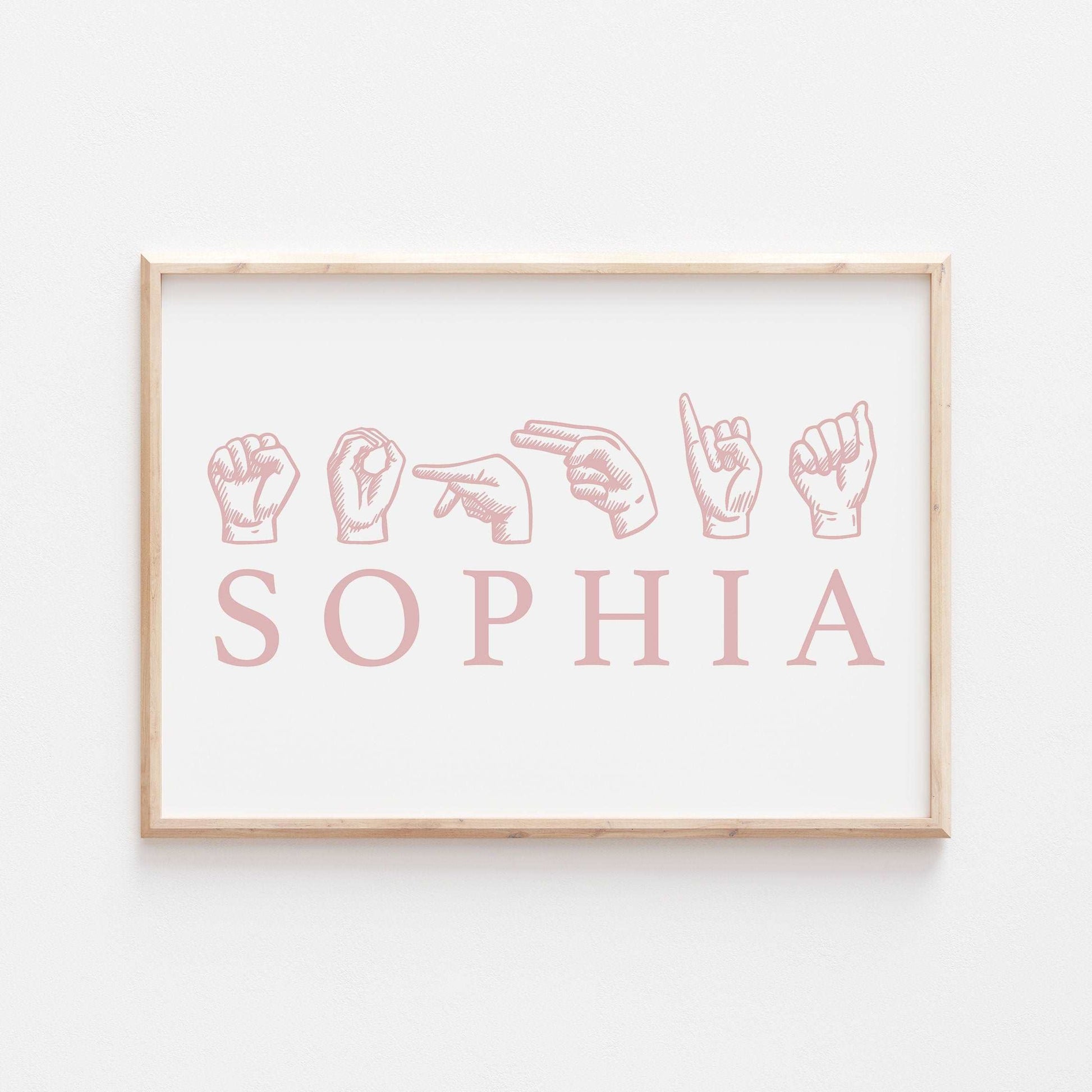 Personalized ASL Print | American Sign Language | Educational Deaf Art Kids Baby Bedroom Decor | Home Gifts School Custom Name Wall Art