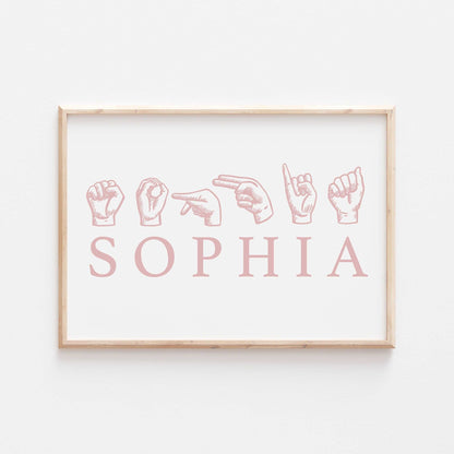 Personalized ASL Print | American Sign Language | Educational Deaf Art Kids Baby Bedroom Decor | Home Gifts School Custom Name Wall Art