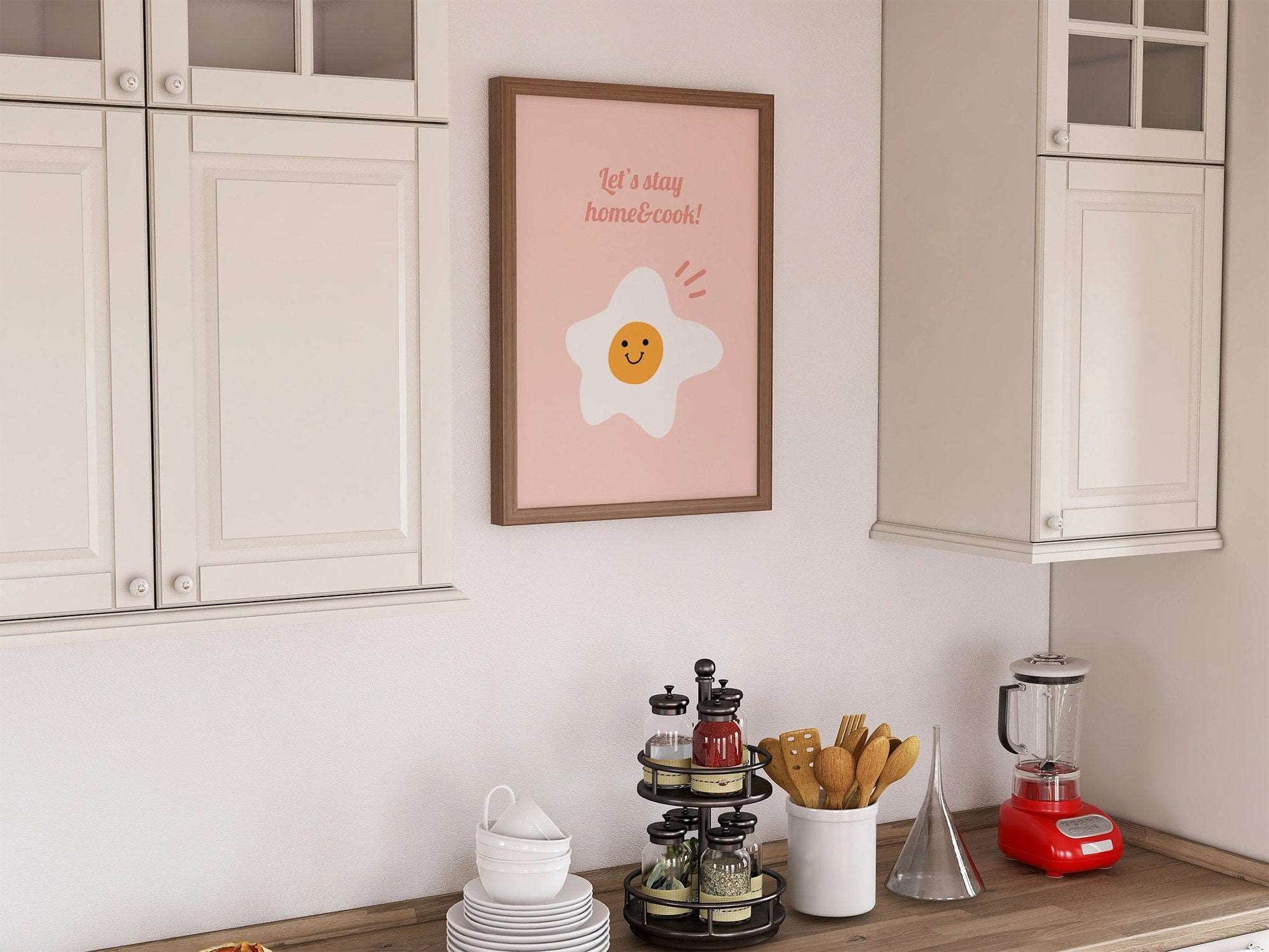 Lets Stay Home & Cook Print | Kitchen Cafe Sign Decor | Fried Egg | Cooking Lover Breakfast Morning Recipes Home Wall Art Posters Gift