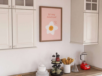 Lets Stay Home & Cook Print | Kitchen Cafe Sign Decor | Fried Egg | Cooking Lover Breakfast Morning Recipes Home Wall Art Posters Gift