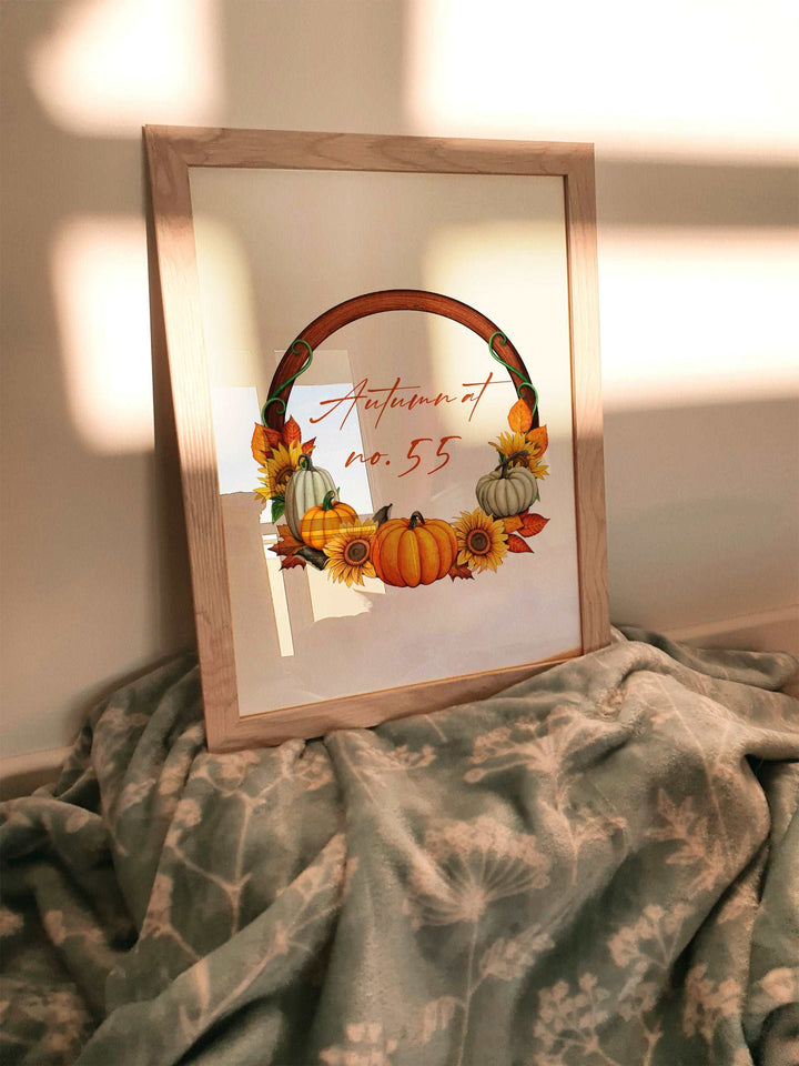 Personalised Watercolour Autumn Wreath Print | Home Pumpkin Decor | Fall Bedroom Posters Quote Halloween Style Flowers Orange Gift