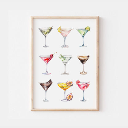Martini Print | Cocktail Bar Sign Decor | Dirty Dry Espresso Watercolour Make Your Own | Kitchen Recipes Home Wall Art Posters Alcohol Gift