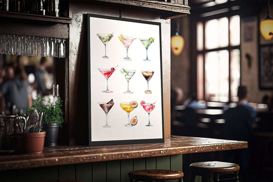 Martini Print | Cocktail Bar Sign Decor | Dirty Dry Espresso Watercolour Make Your Own | Kitchen Recipes Home Wall Art Posters Alcohol Gift