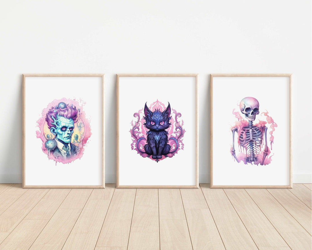 Pastel Halloween Prints | Watercolour Wicca Decor | Pink Fall Autumn Bedroom Home Ghost Skeleton Decor Posters Quote Style Tarot Wall Art