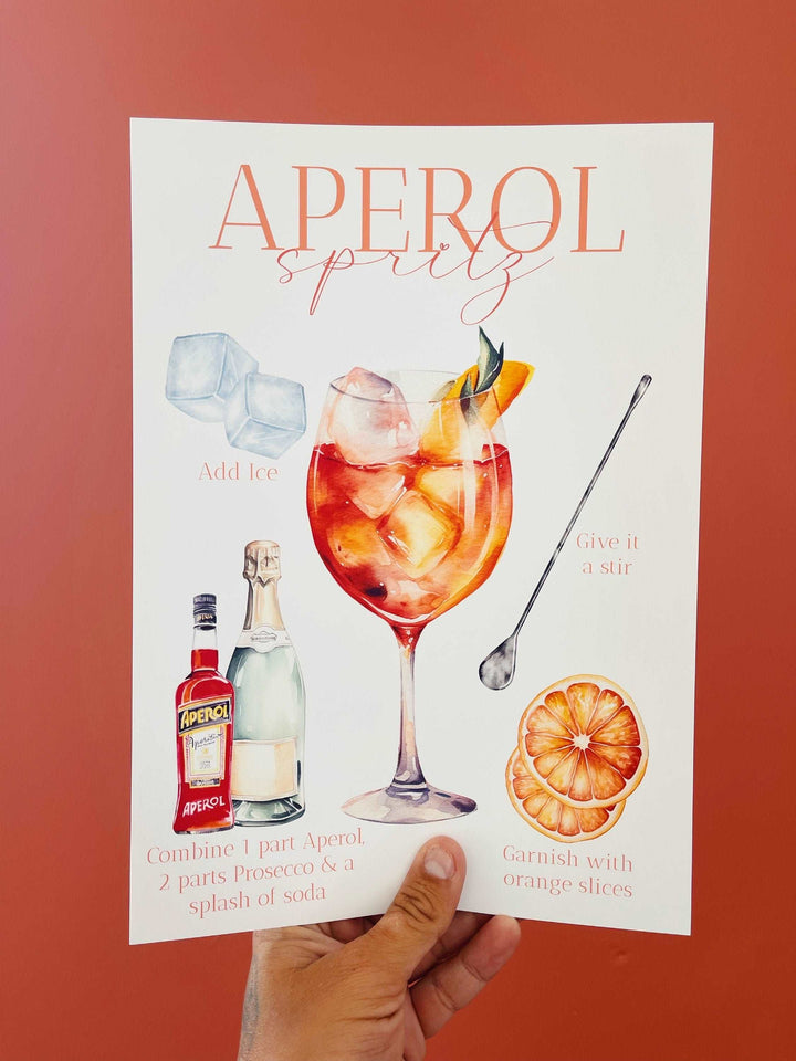 Aperol Spritz Print | Cocktail Bar Sign Decor | Watercolor Make Your Own | Kitchen Recipes Home Wall Art Posters Alcohol Gift