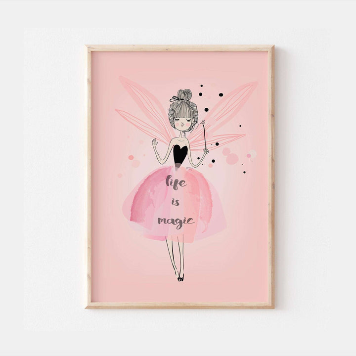 Life Is Magic Fairy Print | Pixie Magical Fantasy Art | Kids Quotes Girls Ballerina Children Babies Nursery Bedroom Wall Decor Poster Disney