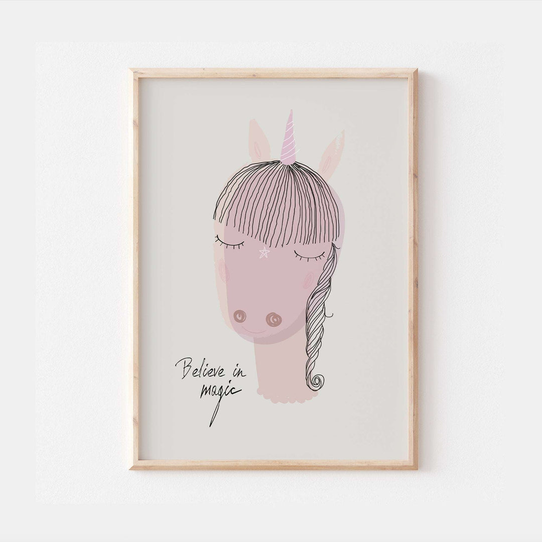 Believe In Magic Unicorn Print |Magical Horse Fantasy Art | Kids Quotes Girls Children Babies Nursery Bedroom Wall Decor Poster Disney