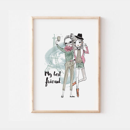 My Best Friend Print | Fashion Paris Travel Art | Kids Besties Gifts Quotes Girls Children Babies Nursery Bedroom Wall Decor Poster Sketch