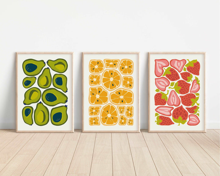 Fruit Prints | Avocado Mango Melon Strawberry | Summer Flowers Family Poster Kids Children Bedroom Newborn Nursery Wall Art Present