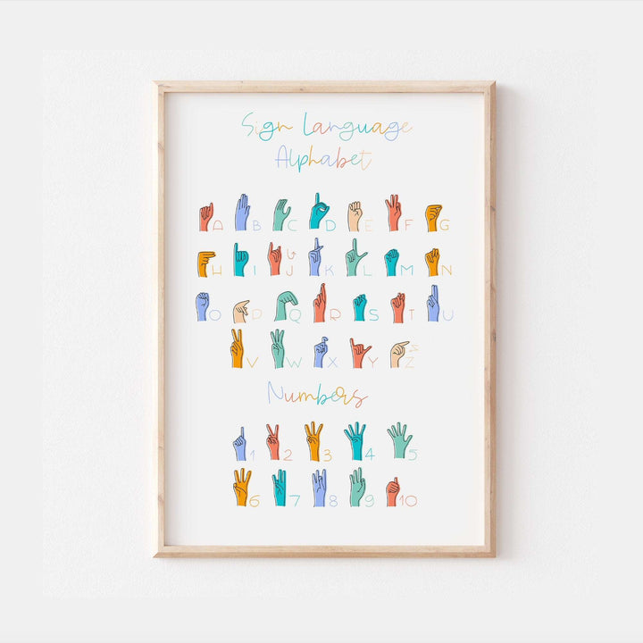 ASL Alphabet Print | American Sign Language | Educational Art Print Classroom School Posters | Home Nursery Bedroom Decor Wall Art