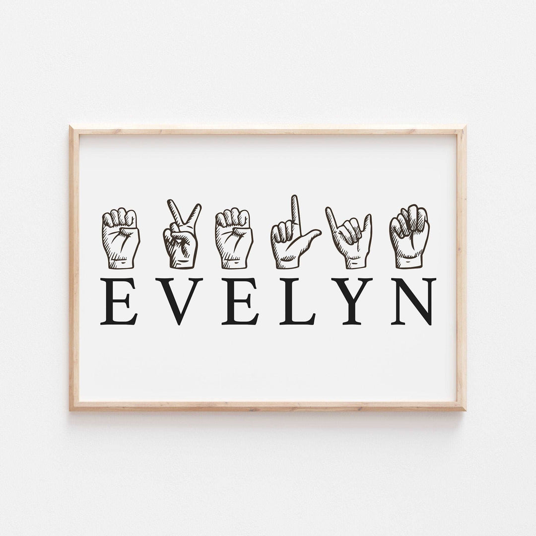 Personalized ASL Print | American Sign Language | Educational Deaf Art Kids Baby Bedroom Decor | Home Gifts School Custom Name Wall Art