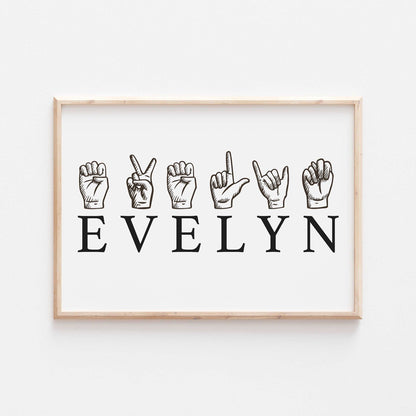 Personalized ASL Print | American Sign Language | Educational Deaf Art Kids Baby Bedroom Decor | Home Gifts School Custom Name Wall Art