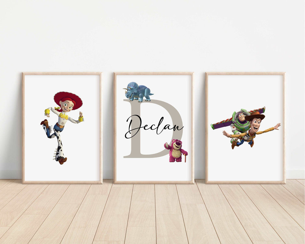 SET OF 3 Toy Story Personalized Print | Woody Buzz Jesse Rex Slinky Bedroom Decor | Kids Children Nursery Bedroom Art Wall Disney Pixar