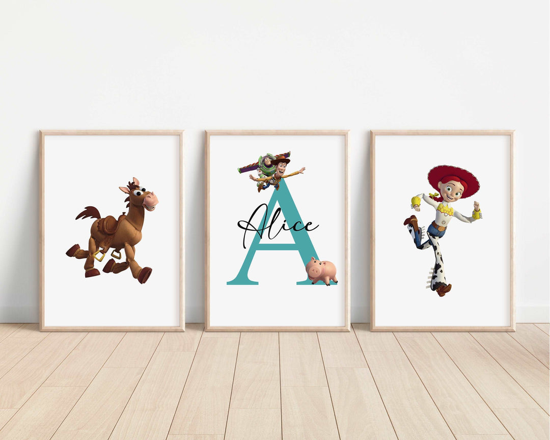 SET OF 3 Toy Story Personalized Print | Woody Buzz Jesse Rex Slinky Bedroom Decor | Kids Children Nursery Bedroom Art Wall Disney Pixar