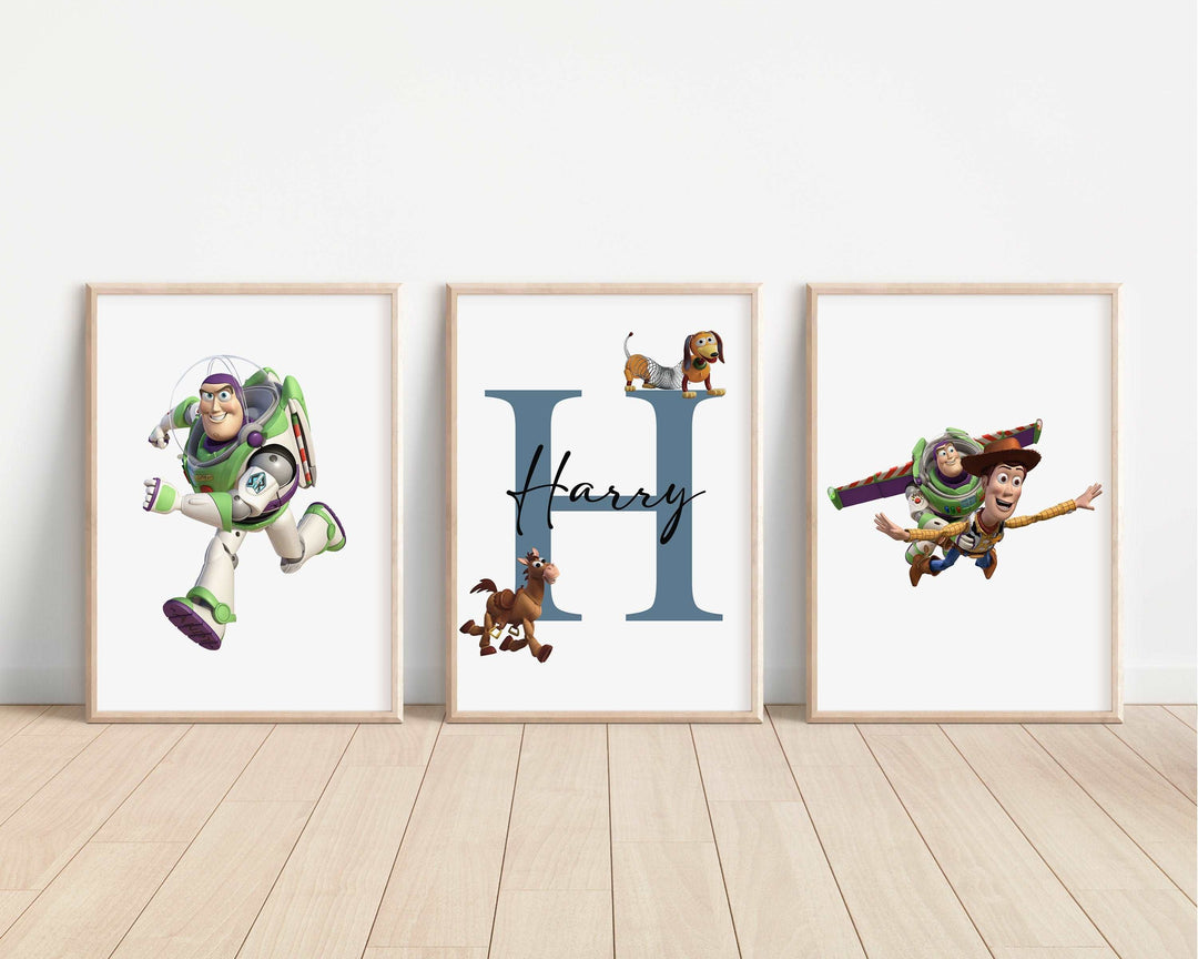 SET OF 3 Toy Story Personalized Print | Woody Buzz Jesse Rex Slinky Bedroom Decor | Kids Children Nursery Bedroom Art Wall Disney Pixar