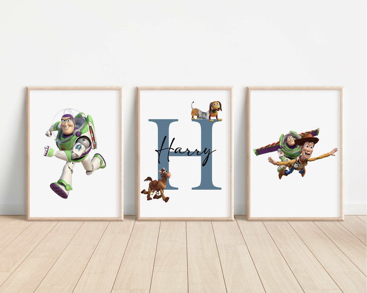 SET OF 3 Toy Story Personalized Print | Woody Buzz Jesse Rex Slinky Bedroom Decor | Kids Children Nursery Bedroom Art Wall Disney Pixar