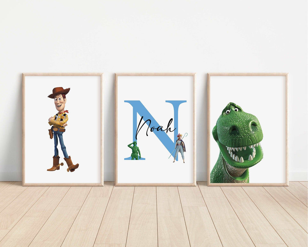 SET OF 3 Toy Story Personalized Print | Woody Buzz Jesse Rex Slinky Bedroom Decor | Kids Children Nursery Bedroom Art Wall Disney Pixar