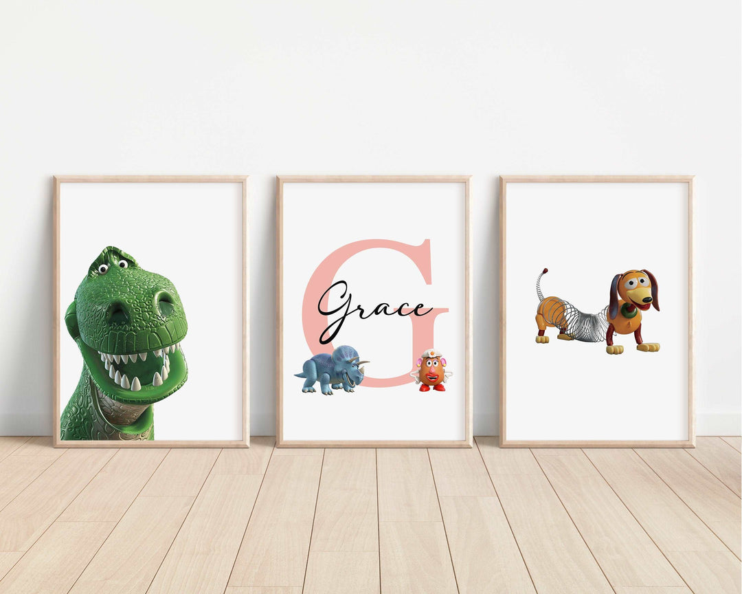 SET OF 3 Toy Story Personalized Print | Woody Buzz Jesse Rex Slinky Bedroom Decor | Kids Children Nursery Bedroom Art Wall Disney Pixar